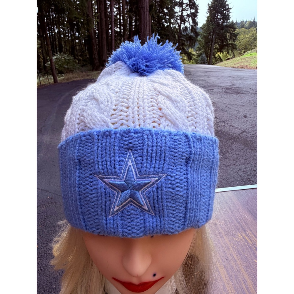 47 Brand Dallas Cowboys Womens Luminance Pom Beanie White Blue Knit Hat NWT